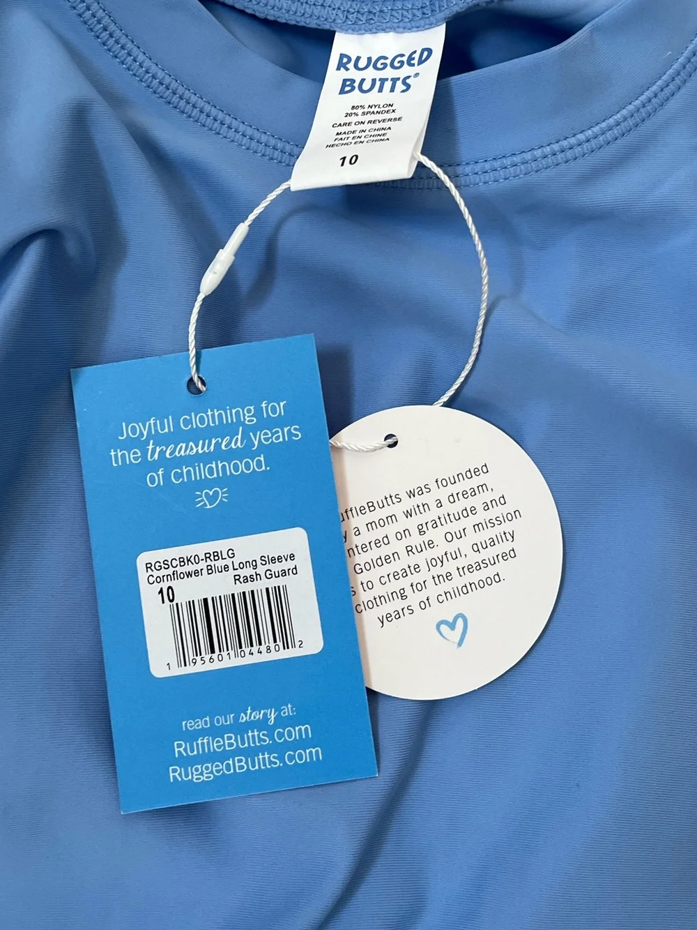 {Rugged Butts} Long Sleeve Rash Guard in Cornflower Blue - Boys 10 - NWT